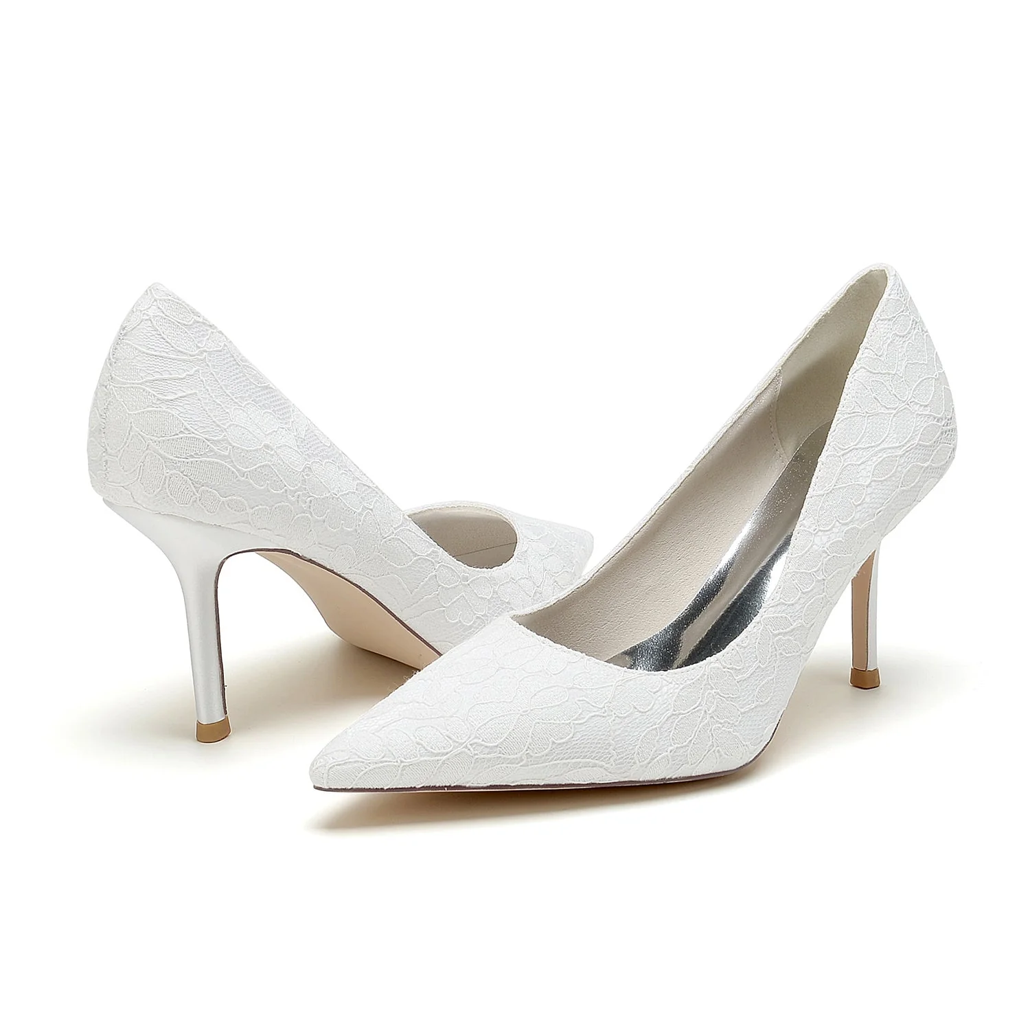 Women's Wedding Silk Satin Lace Stiletto Heel Pointed Toe Minimalist Bridal Shoes - Image 5