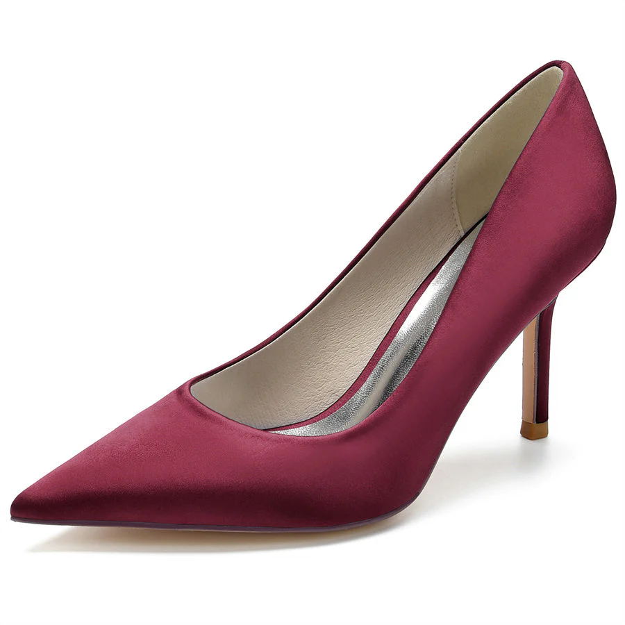 Women's Wedding Silk Satin Stiletto Heel Pointed Toe Minimalist Bridal Shoes - Image 6