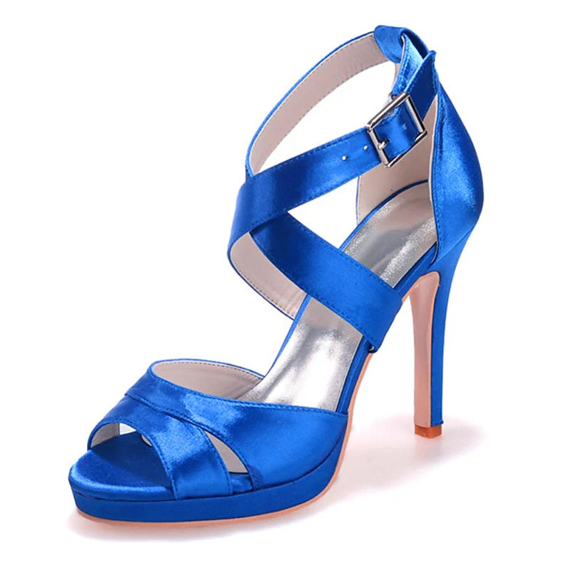 Women's Wedding Stiletto Open Toe Sweet Satin Ankle Strap Bridal Shoes - Image 2