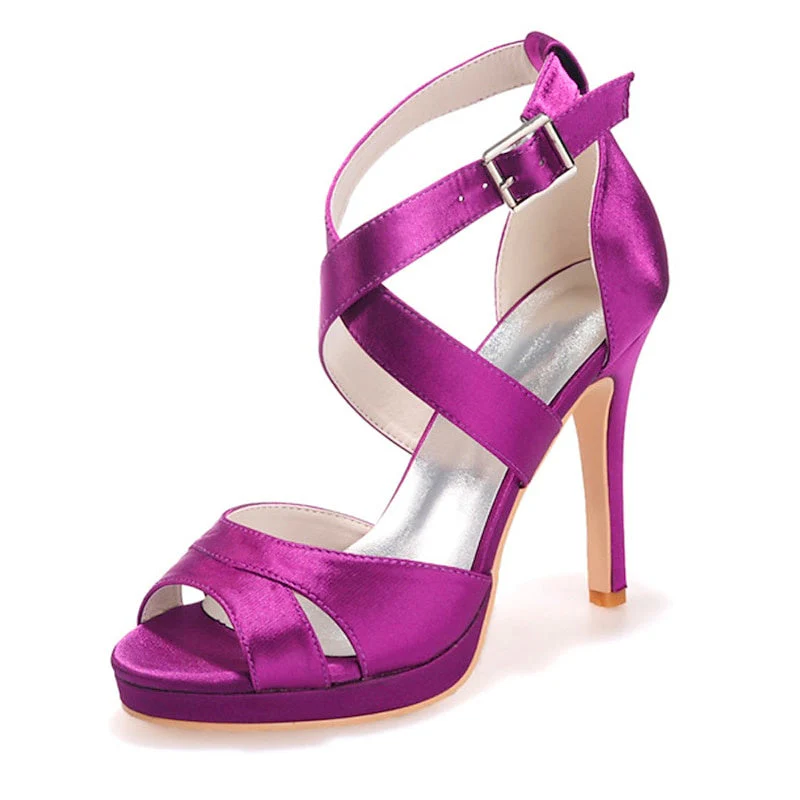 Women's Wedding Stiletto Open Toe Sweet Satin Ankle Strap Bridal Shoes - Image 3
