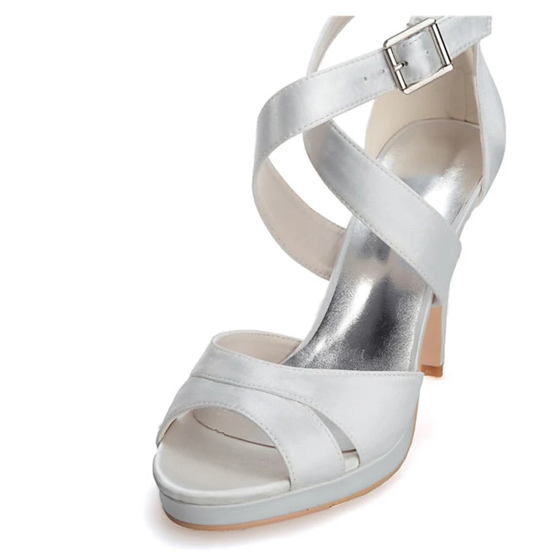Women's Wedding Stiletto Open Toe Sweet Satin Ankle Strap Bridal Shoes - Image 8