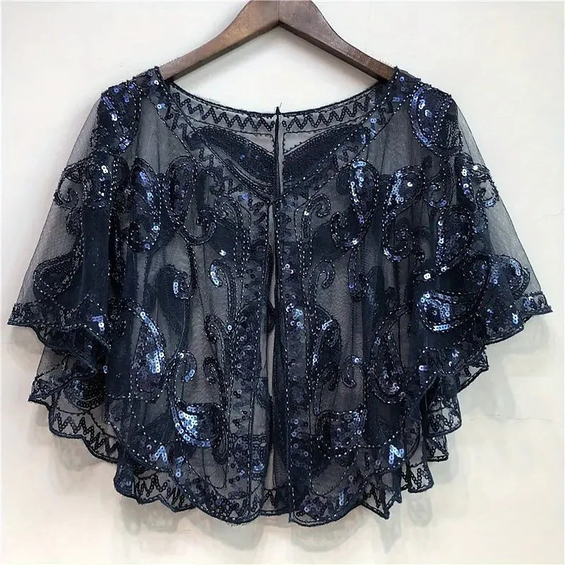 Women's Wrap Cape Vintage Sleeveless Sequind Solid colour Wraps with Beadings - Image 10