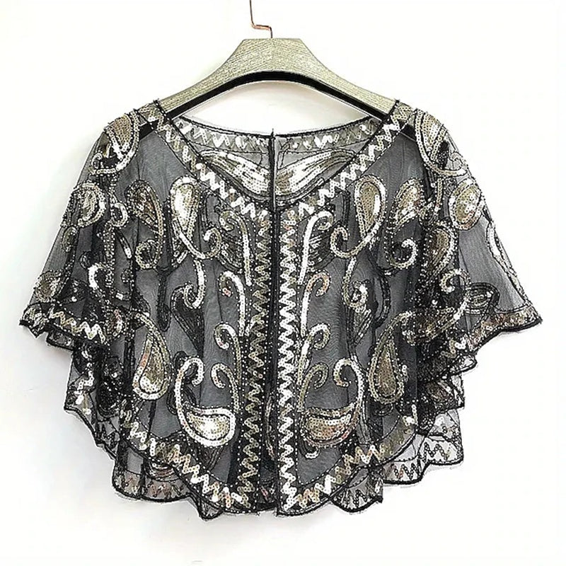 Women's Wrap Cape Vintage Sleeveless Sequind Solid colour Wraps with Beadings - Image 11