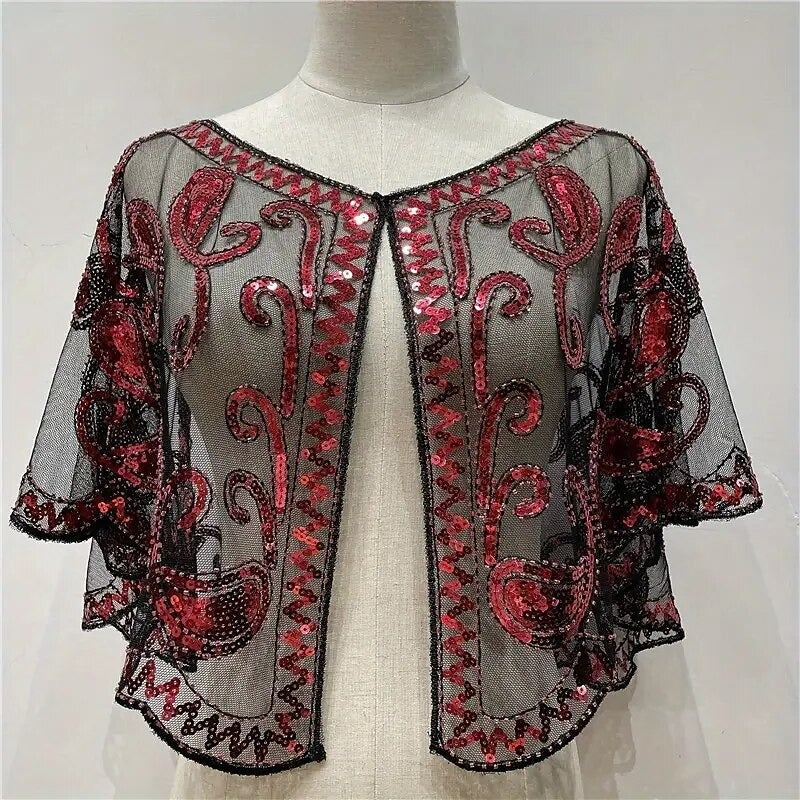 Women's Wrap Cape Vintage Sleeveless Sequind Solid colour Wraps with Beadings - Image 6