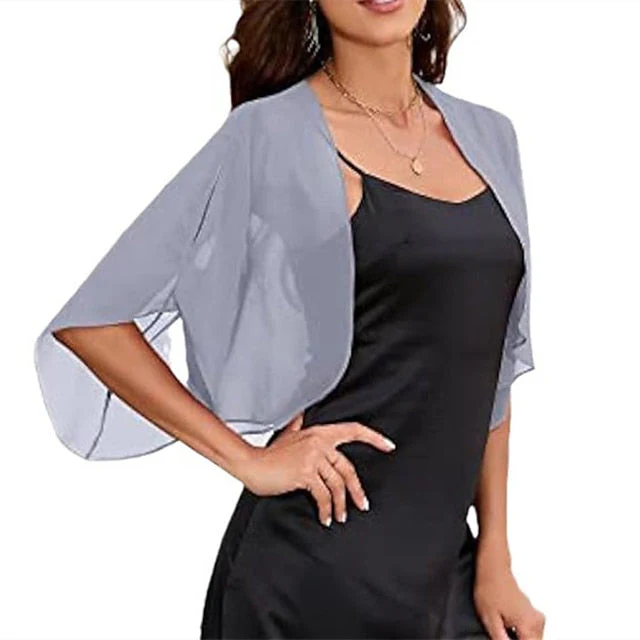 Women's Wrap Elegant Pure Half Sleeve Chiffon Wedding Wraps With Pure colour For Wedding - Image 7