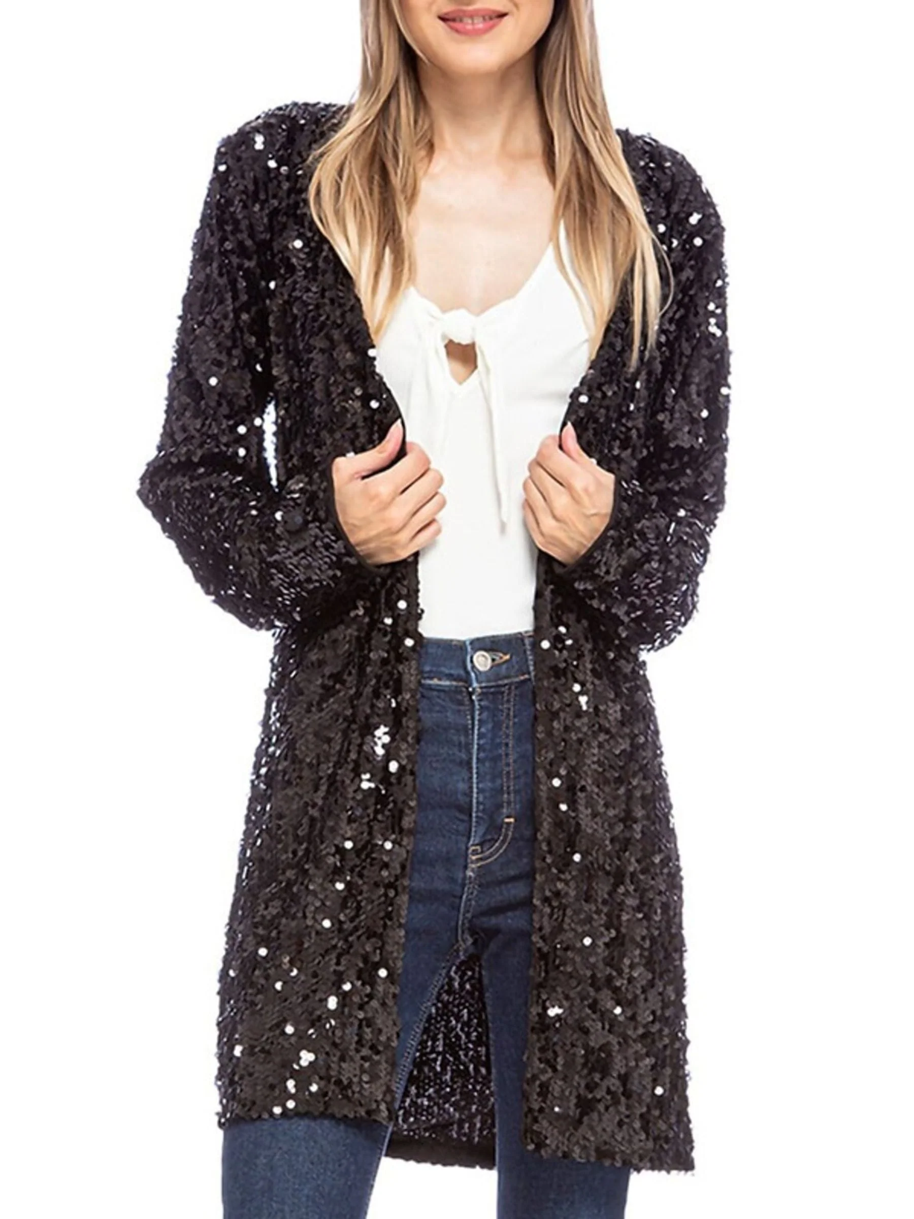 Women's Wrap Long Sleeves Sparkling Sequined Wedding Guest 's Coats / Jackets - Image 7