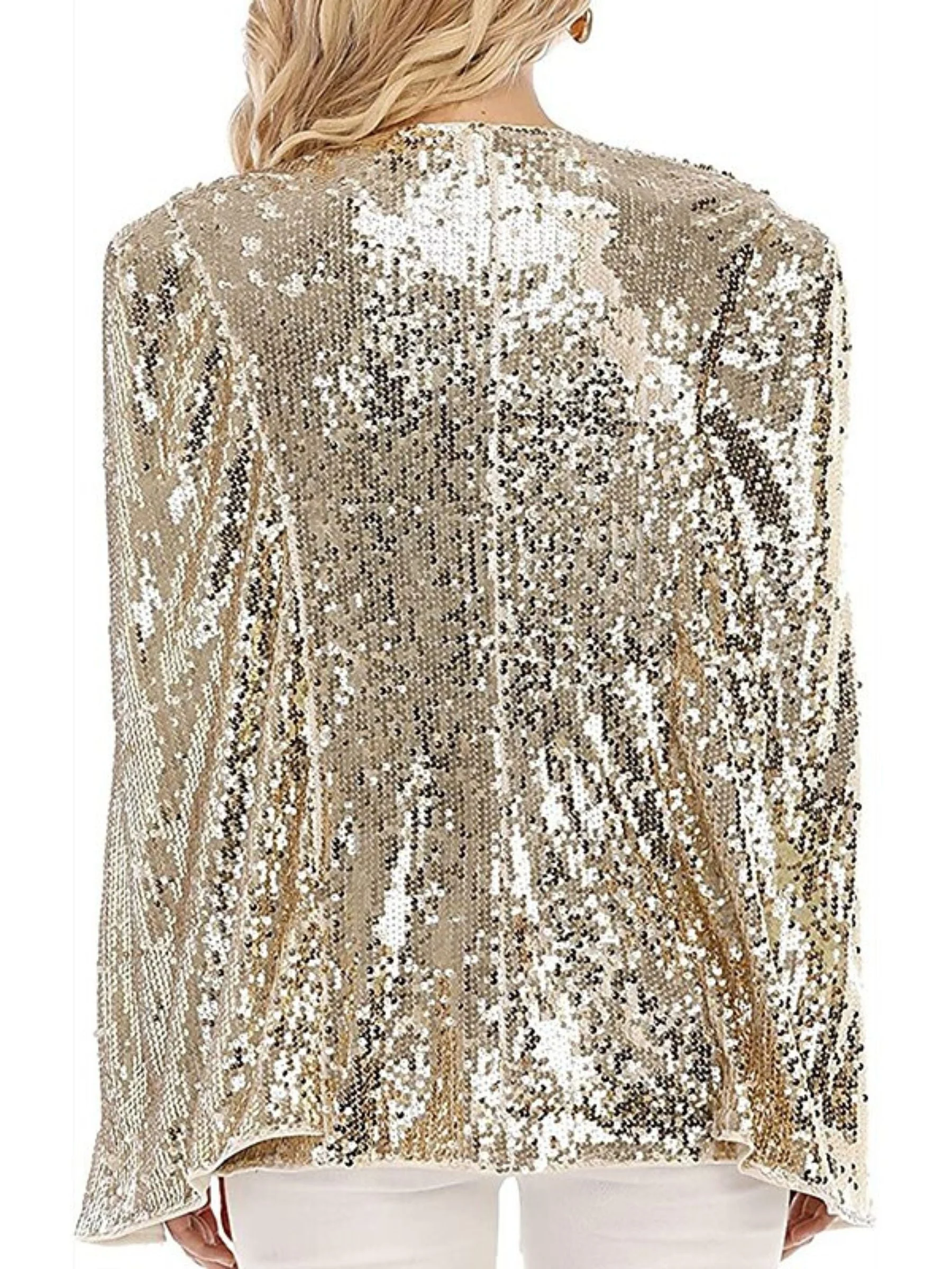 Women's Wrap Sparkling Long Sleeves Sequined Bolero Coats / Jackets Wedding Wraps - Image 4