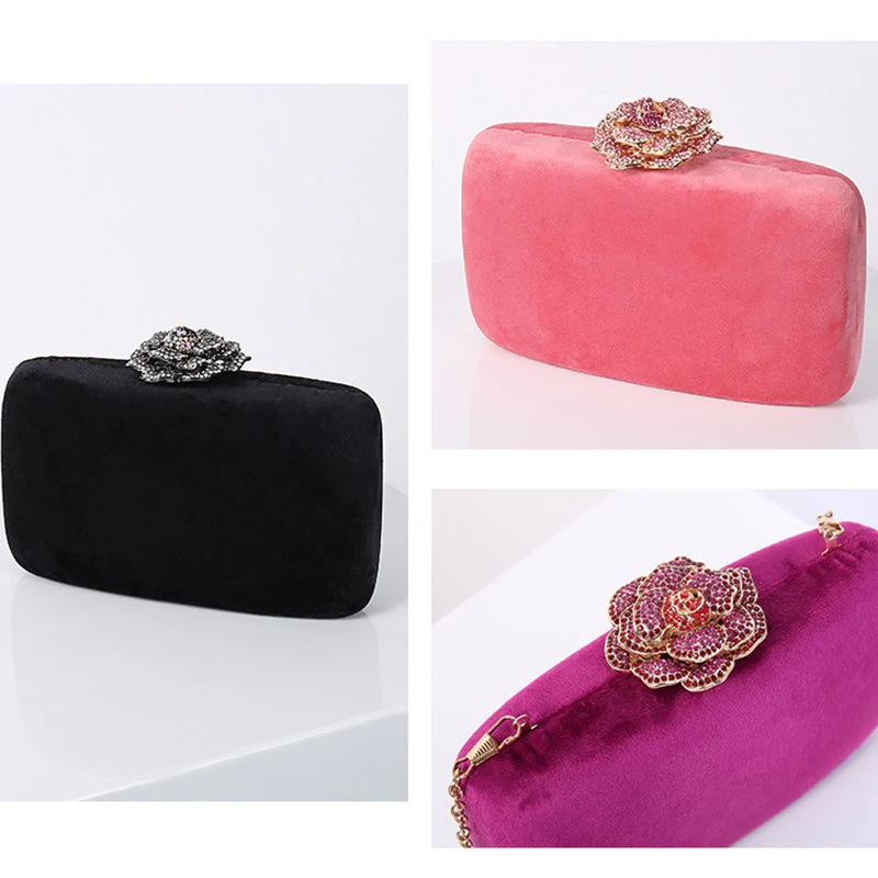 Yellow Luxurious Velvet Wedding Party Evening Clutch Bag with 3D Flower - Image 6
